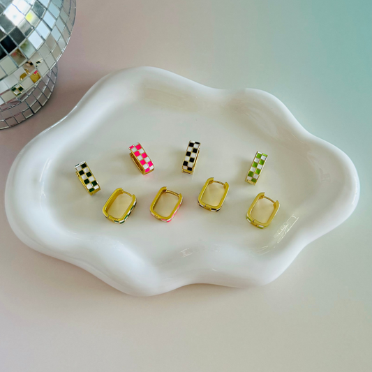 Checkered Gold Filled Hoops (Multiple Colors)