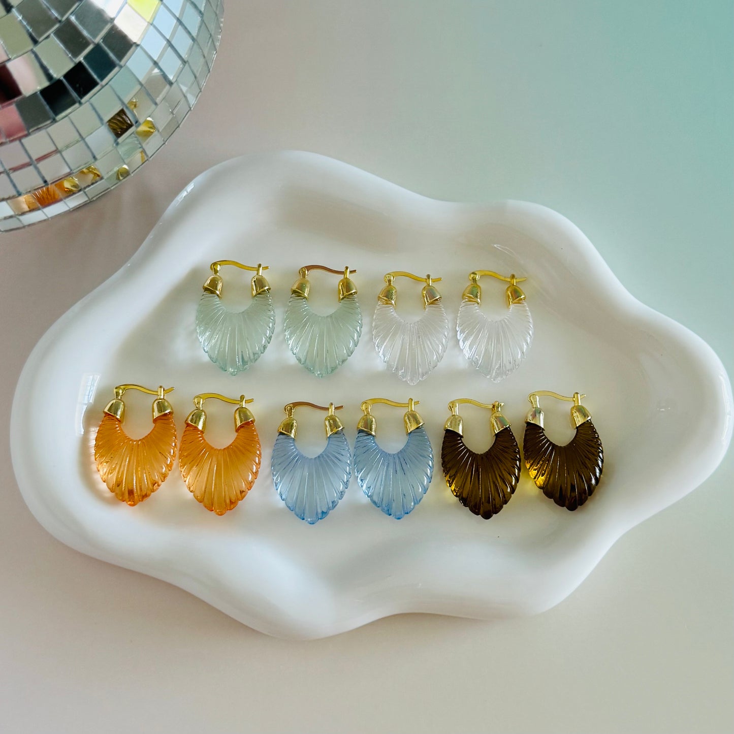 Gold Filled Art Deco Translucent Hoops