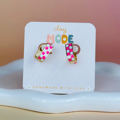Checkered Gold Filled Hoops (Multiple Colors)