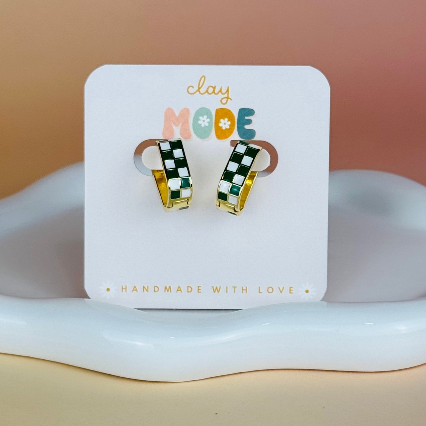 Checkered Gold Filled Hoops (Multiple Colors)