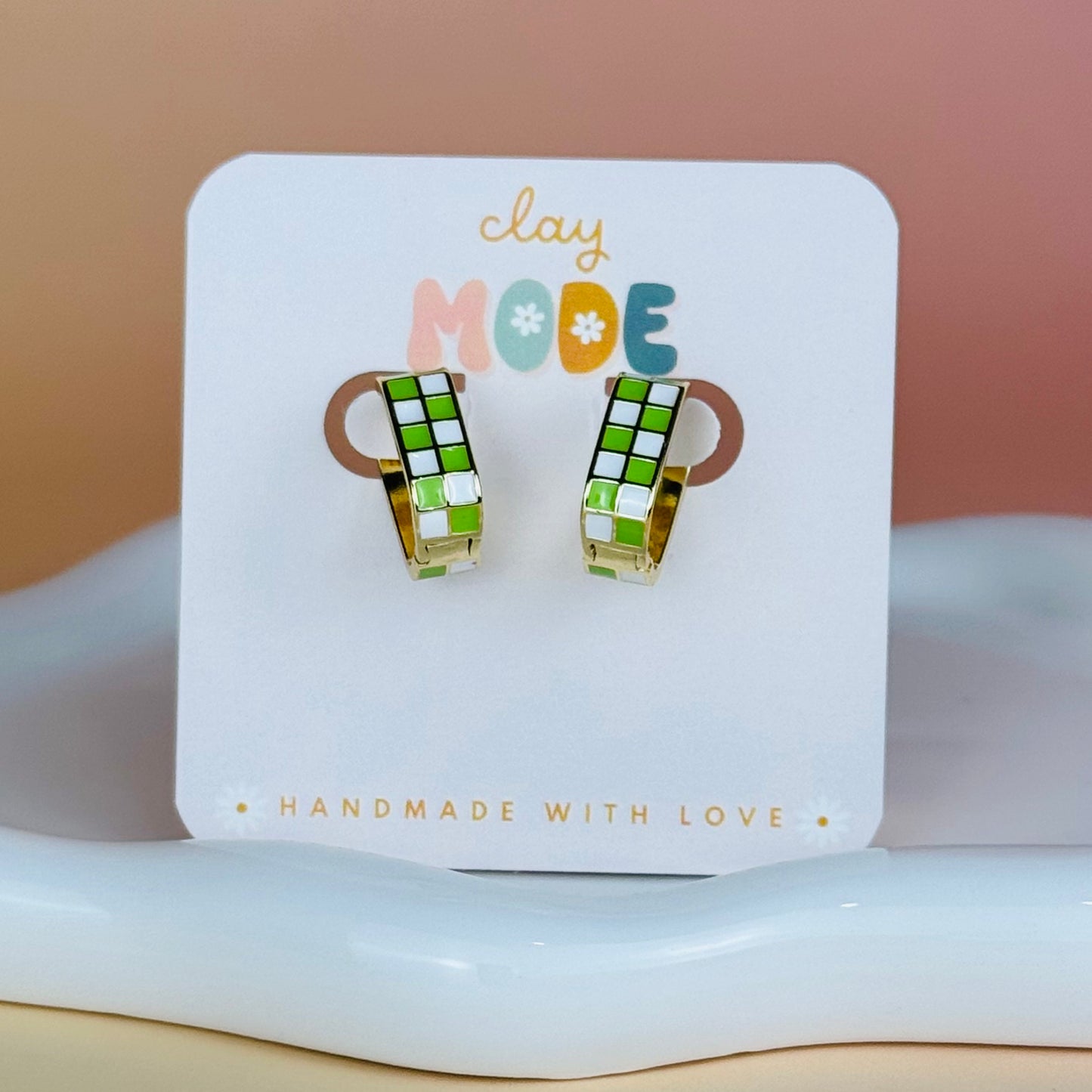 Checkered Gold Filled Hoops (Multiple Colors)