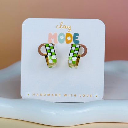 Checkered Gold Filled Hoops (Multiple Colors)