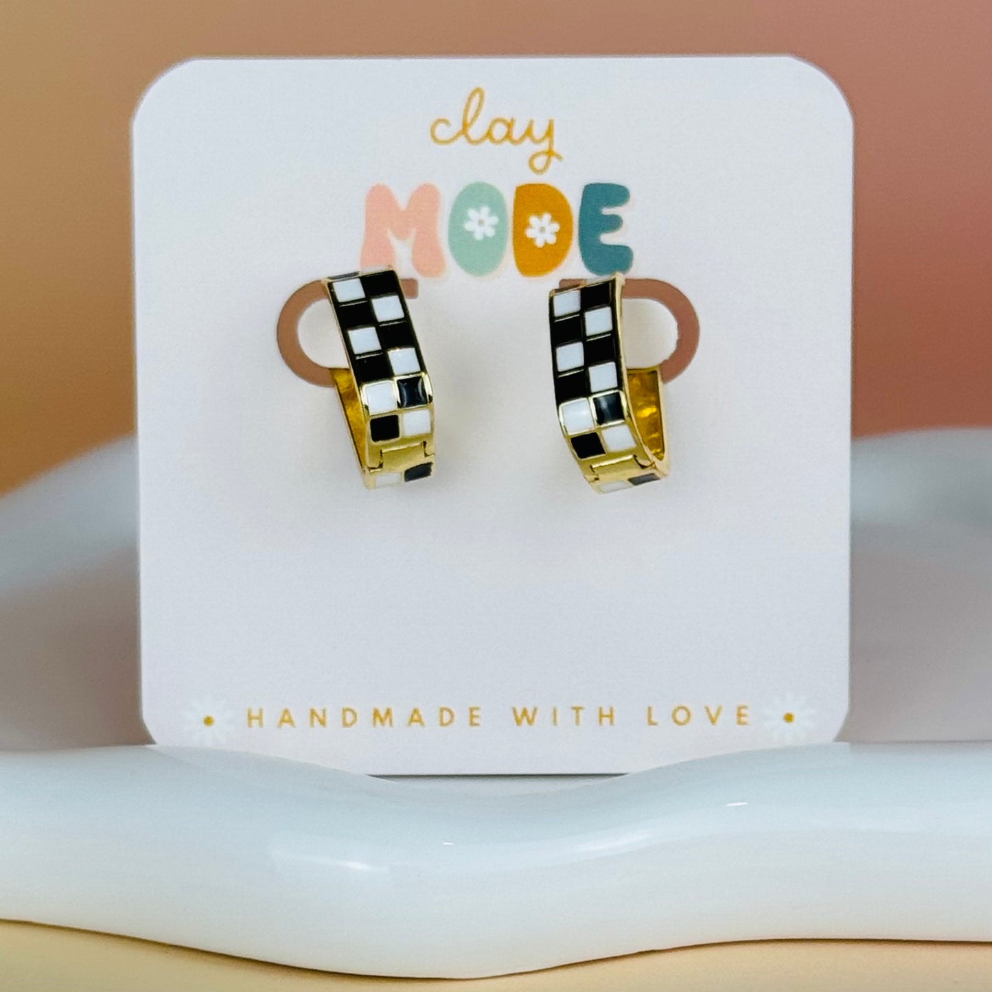 Checkered Gold Filled Hoops (Multiple Colors)