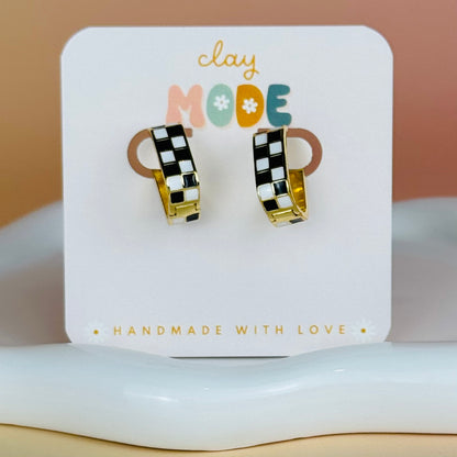 Checkered Gold Filled Hoops (Multiple Colors)